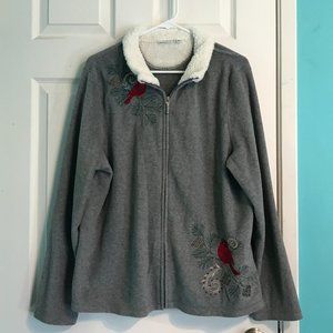 Gray Bird Embroidered Sherpa Lined Jacket
